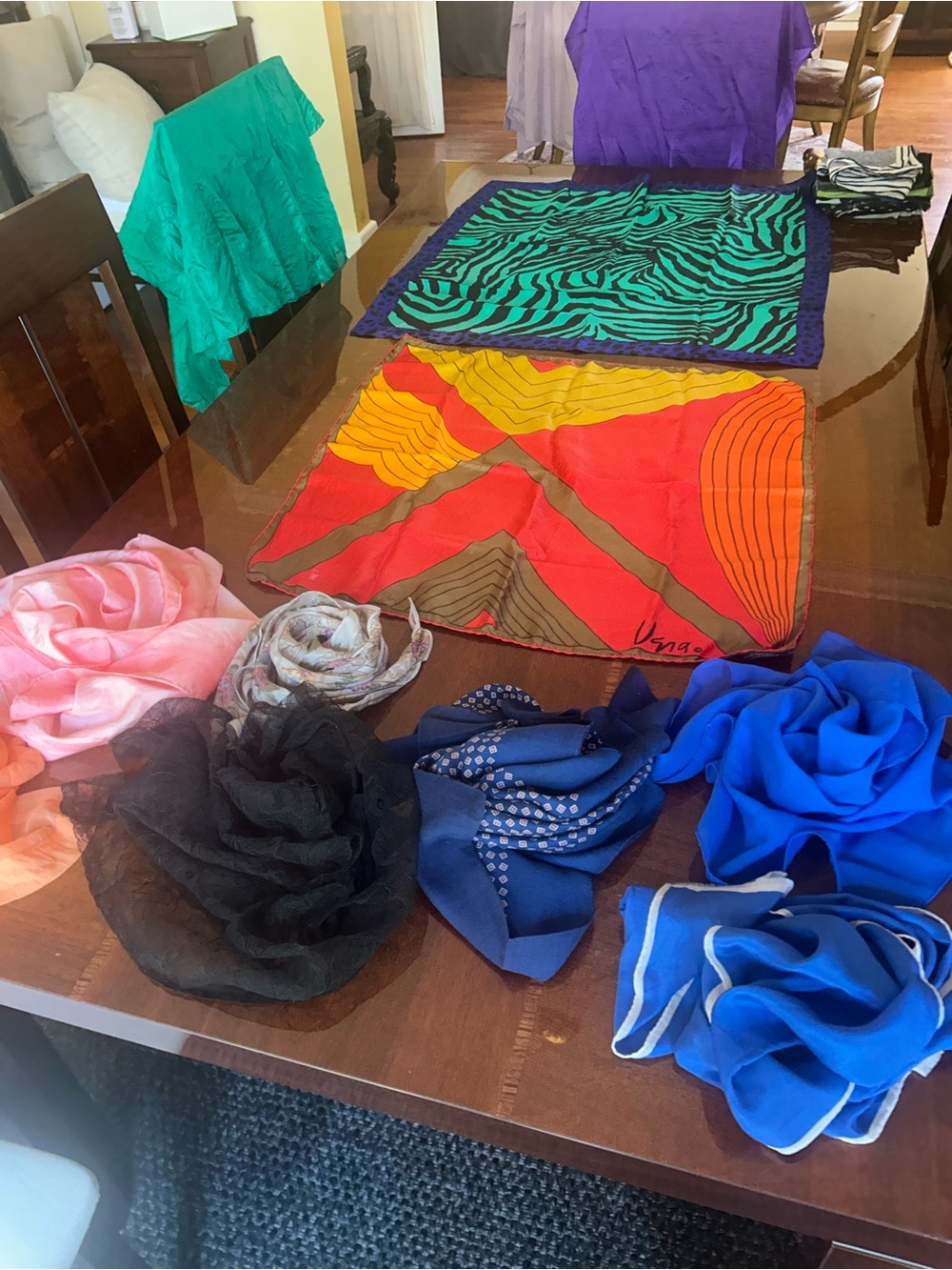 Colorful Silk Scarves Bundle - Bright Red, Yellow, Teal, Blue, Black